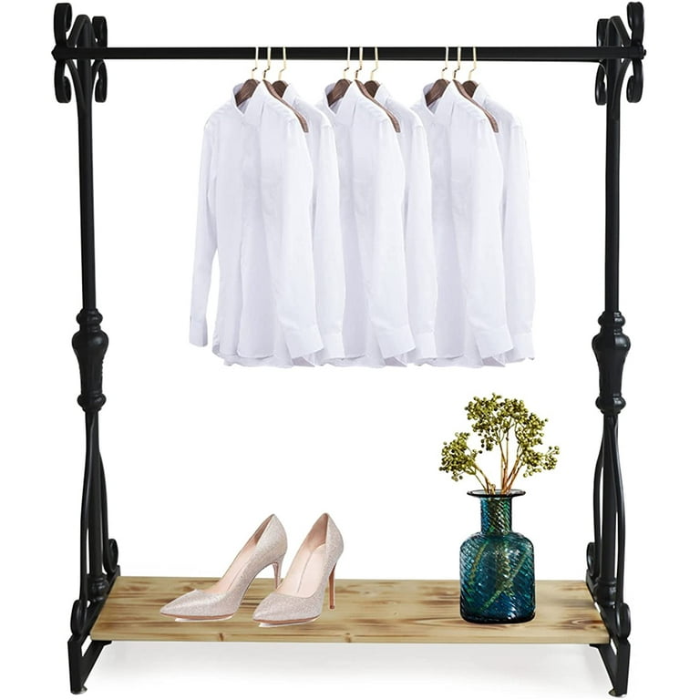 Large 1.5 m Wide Double Coat Hanging Stand Wardrobe Clothes Hanger Rack  (Black)