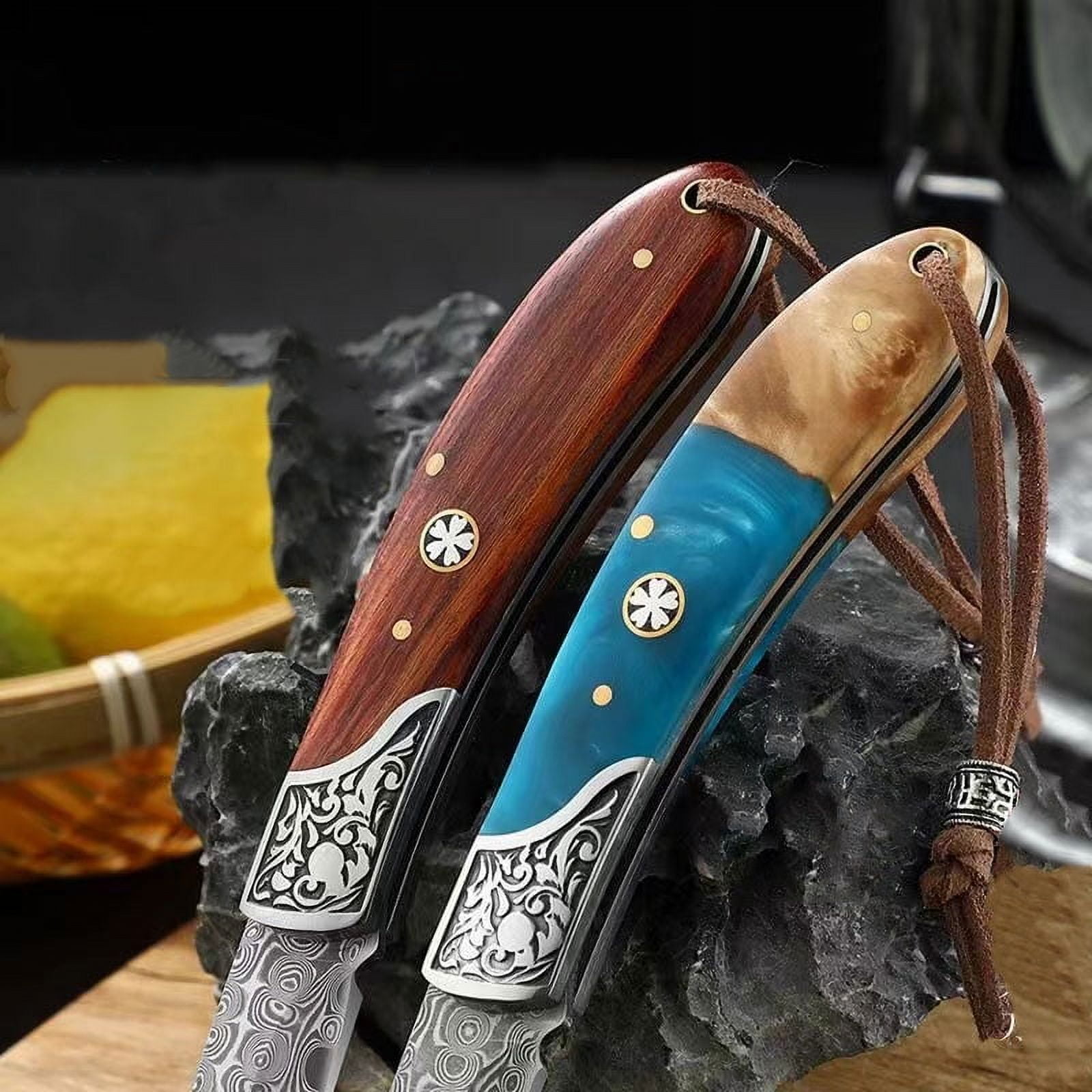 Premium Damascus Folding Knife - Exquisite and Portable, Perfect Gift for Men - Foldable Pocket Knife"