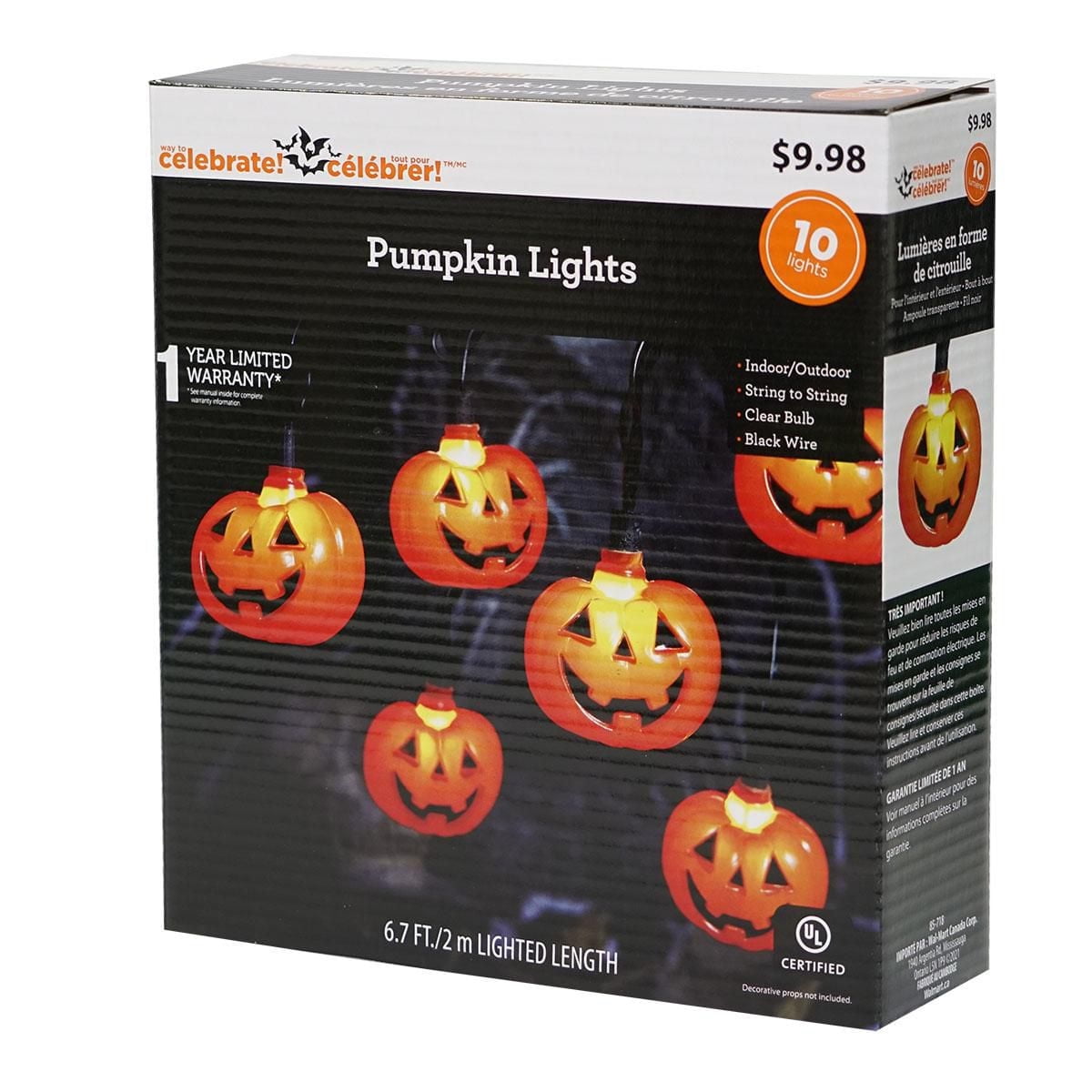 Way to Celebrate 10-Count Incandescent Halloween String Lights, Pumpkin