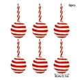 thumbnail image 3 of BiFandian 6 Pack Plush Christmas Tree Ball Ornament, Red & White Striped Hanging Christmas Balls Decoration, Shatterproof Festive Holiday Decor Indoor, 3.1 inch, 3 of 6