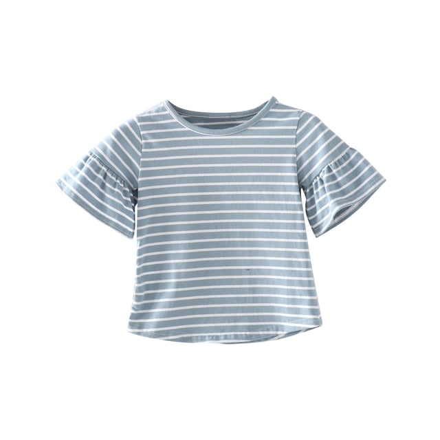 T-shirts à Manches Courtes Rayés pour Filles Tout-Petits Été Mignon Col Rond Coton Tee Tops 6M-4Y