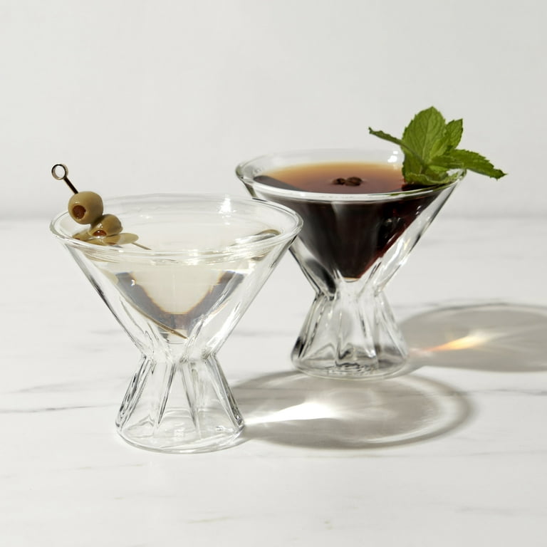 Viski Double Walled Cocktail Glasses - Insulated Martini Glasses with Cut  Crystal Design - Dishwasher Safe Borosilicate Glass 8.5oz Set of 2 