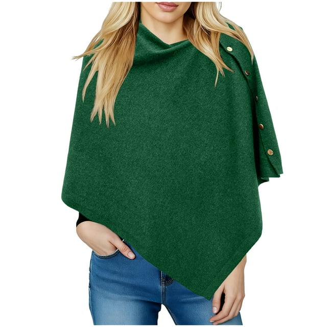 HongQid Women's Knitted Shawls Scarf Poncho Sweater with Buttons Lightweight Spring Fall Wraps
