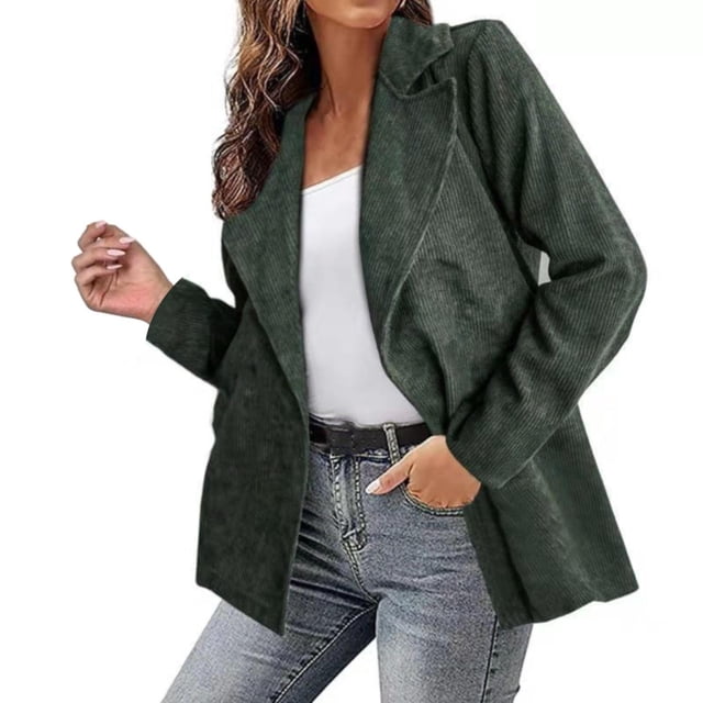 IMENGL Fall winter solid color corduroy cardigan jacket, Green L, Size M-3XL
