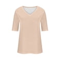 thumbnail image 4 of Bmisegm Womens Tops Basic V Neck T Shirts Half Sleeve Tops Casual Solid Summer Tees T Shirts for Women Light Khaki M, 4 of 5