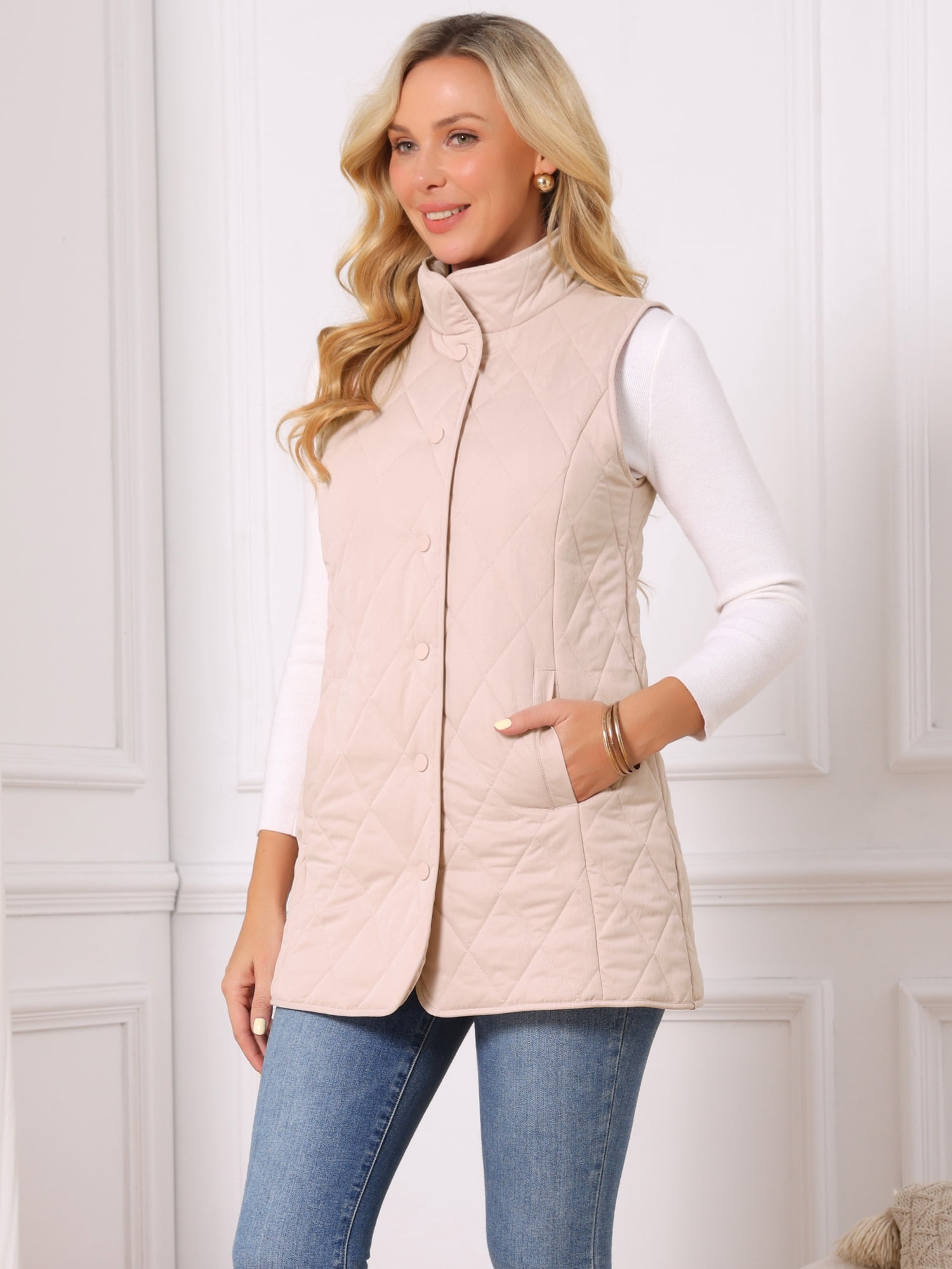 DARING DIVA Women's Stand Collar Sleeveless Puffy Jacket Lightweight Gilet M Pink