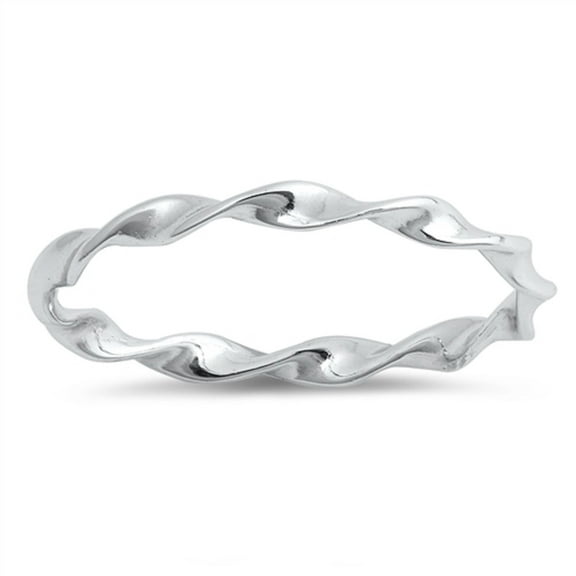 Rhodium Plated Sterling Silver Twisted Band Ring Size 6