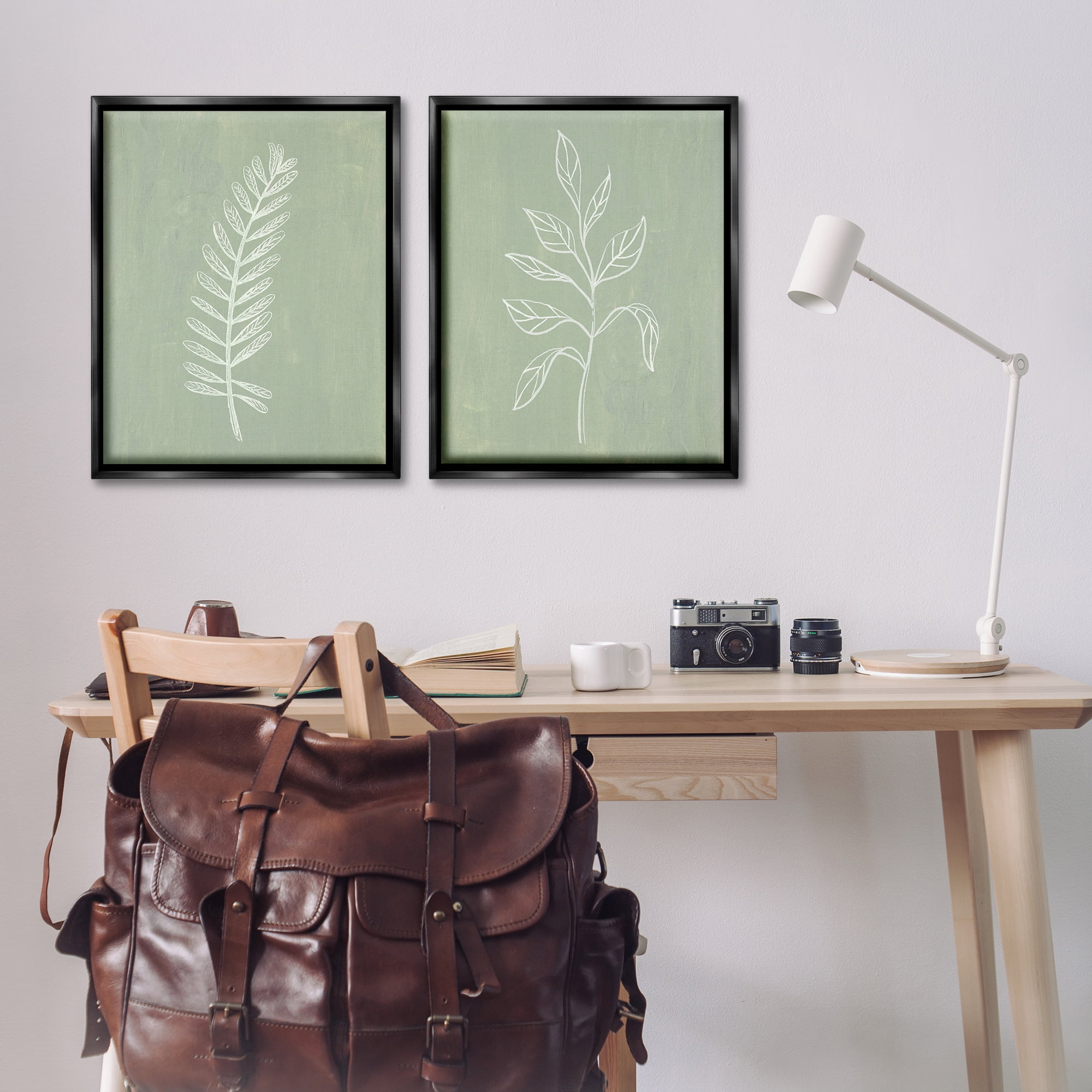 Stupell Industries Forest Fern Sprigs Floral & Botanical Painting Black Floater Framed Canvas Art Print Wall Art, 31 x 25, Set of 2