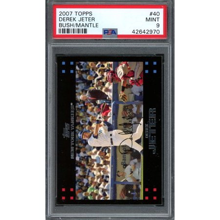 2007 topps #40 DEREK JETER w/GEORGE BUSH / MICKEY MANTLE yankees PSA 9