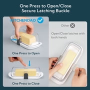 KITCHENDAO One-handed Airtight Butter Dish with Lid for Countertop and Refrigerator Door Shelf, Butter Holder with One Press to Open/Close Secure Latching Buckle for West/East Coast Butter (White)