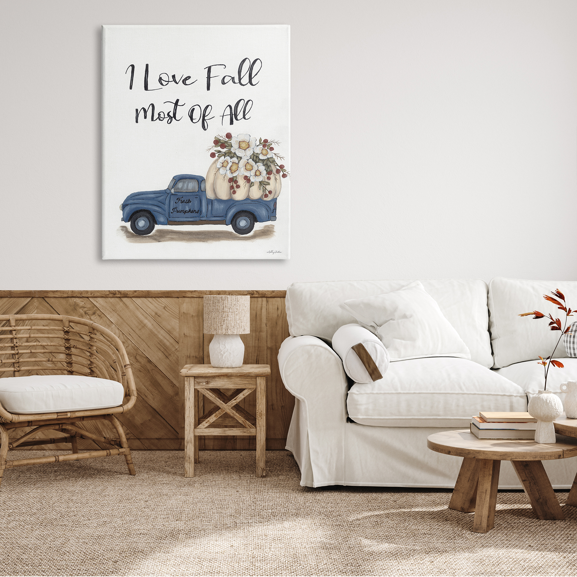 Stupell Industries Love Fall Most All Blue Truck Giant Pumpkin, 36 x 48,Design by Ashley Justice