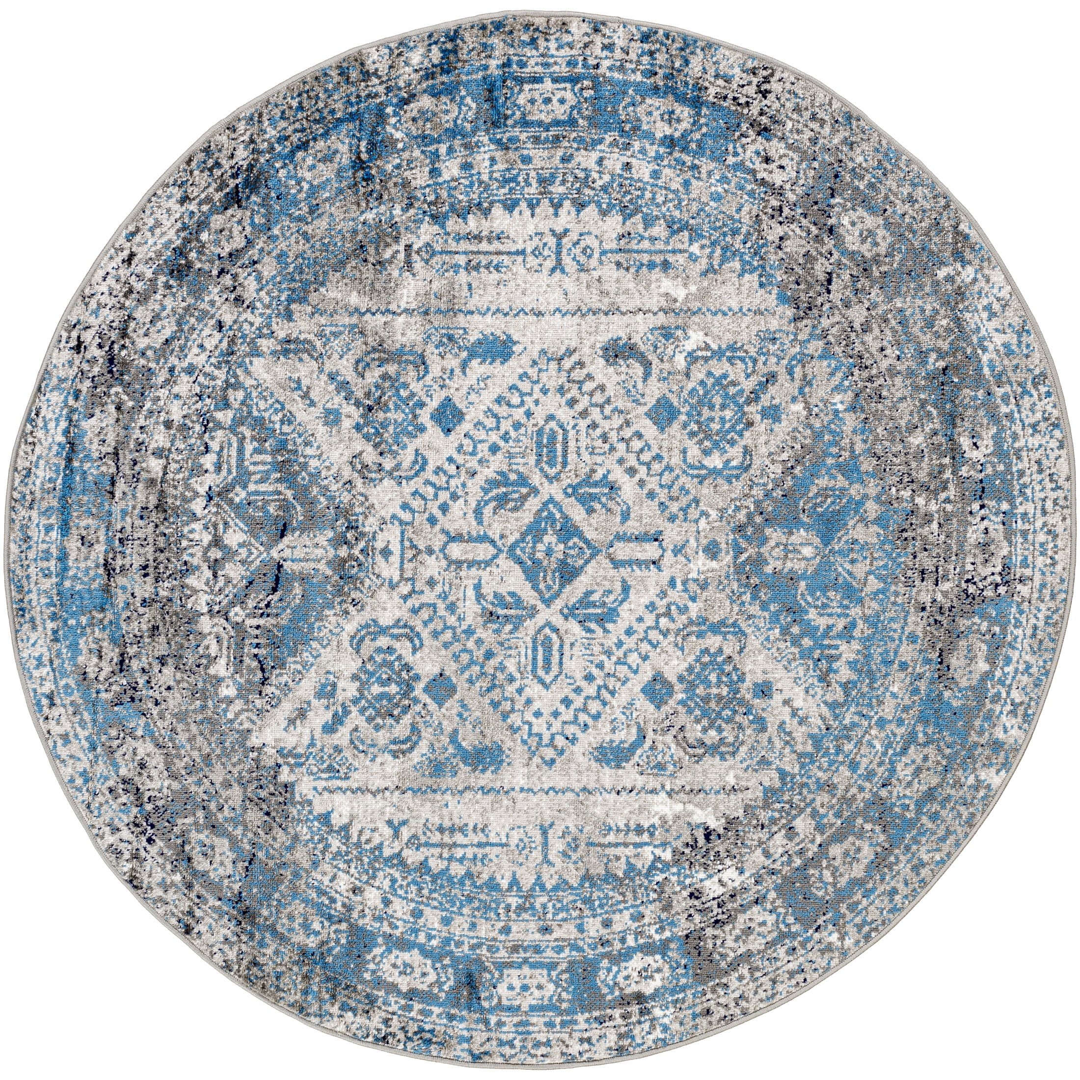 Livabliss Area Rugs for Living Room, 5ft Round Monte Carlo Traditional Blue Round Rug, Bedroom Dining Room Home Decor Stain Resistant Carpet (5'3" x 5'3")