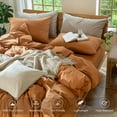 thumbnail image 4 of MooMee 100% Washed Cotton Duvet Cover Set Queen Linen Like Textured Breathable Lightweight 3-Piece (Burnt Orange, 90"x90"), 4 of 8