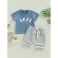 thumbnail image 2 of Bagilaanoe 2pcs Toddler Baby Boy Short Pants Set Short Sleeve Letter Print T-Shirt Tops + Shorts 6M 12M 18M 24M 3T Kids Casual Summer Outfits, 2 of 9