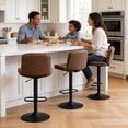 thumbnail image 4 of FIRAVOE Bar Stools with Back Sets of 3, Double-Layer Upholstered Adjustable Swivel Bar Stools (24"-32") PU Leather Bar Height Bar Stools Bar Chair for Kitchen Island, Tan, 4 of 10