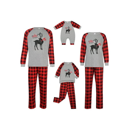 

AMILIEe Christmas Pajamas Set Reindeer Long-Sleeves Xmas Nightwear Sleepsuit Loungewear for Adult Kids