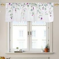 Dznils White Floral Printed Window Curtain Valance Rod Pocket, Purple, 54" x 18", 2 Pack