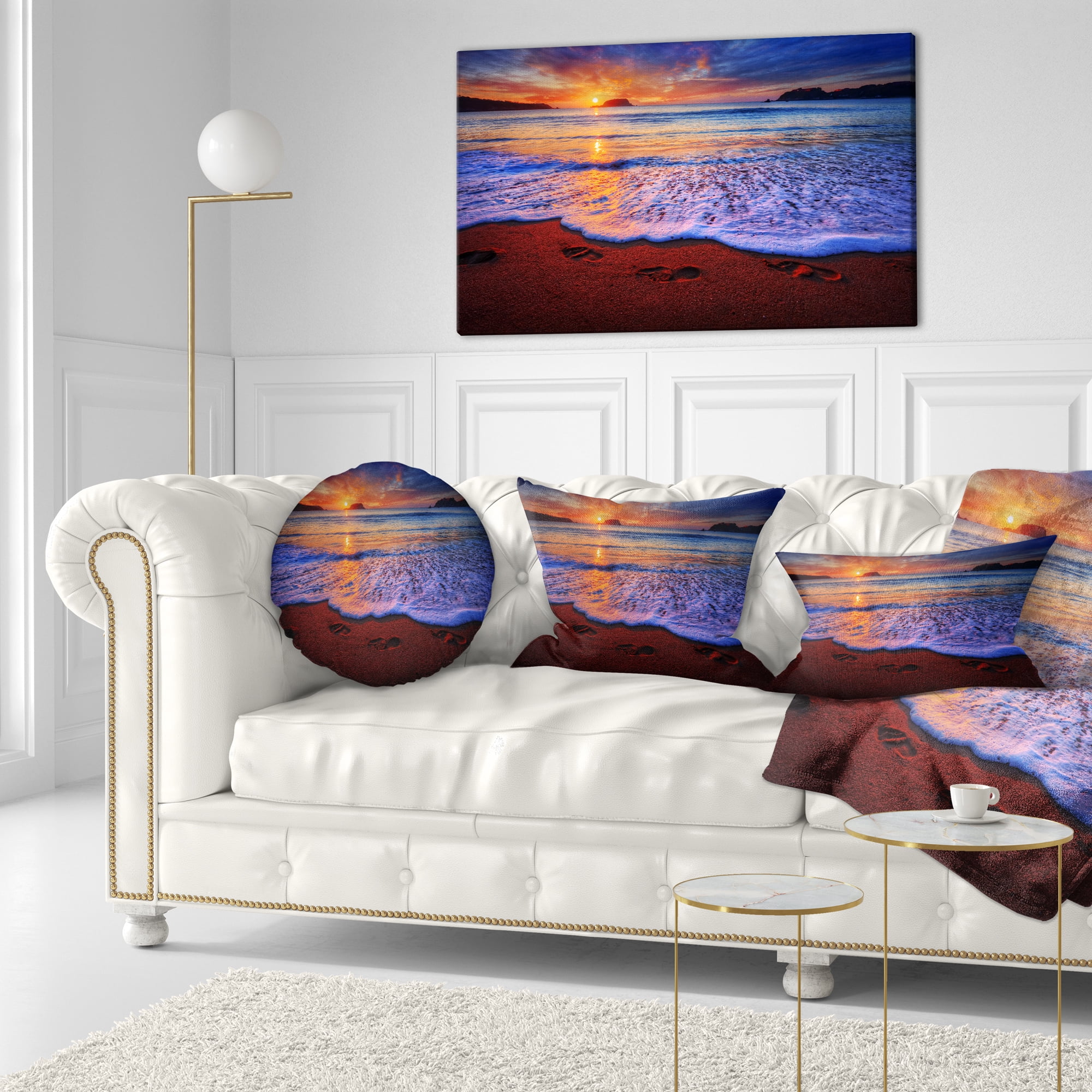 Designart Colorful Sunset Over Beautiful Shore - Seashore Throw Pillow - 12x20