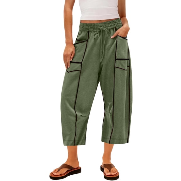 2026 Women's High Waisted Capri Pants - Drawstring Elastic Waist Casual Loose Pants with Large Pockets,Womens Fashion Lightweight Lounge Pants for Home & Work Wear,