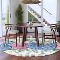 thumbnail image 4 of Round Area Rug 6 Ft, Blue Pink Hydrangea Washable Non-Slip Circle Carpet for Living Room/Bedroom, Eucalyptus Leaves Summer Botanical Plaid Low-Profile Indoor Mats Collection Rugs for Residential, 4 of 7