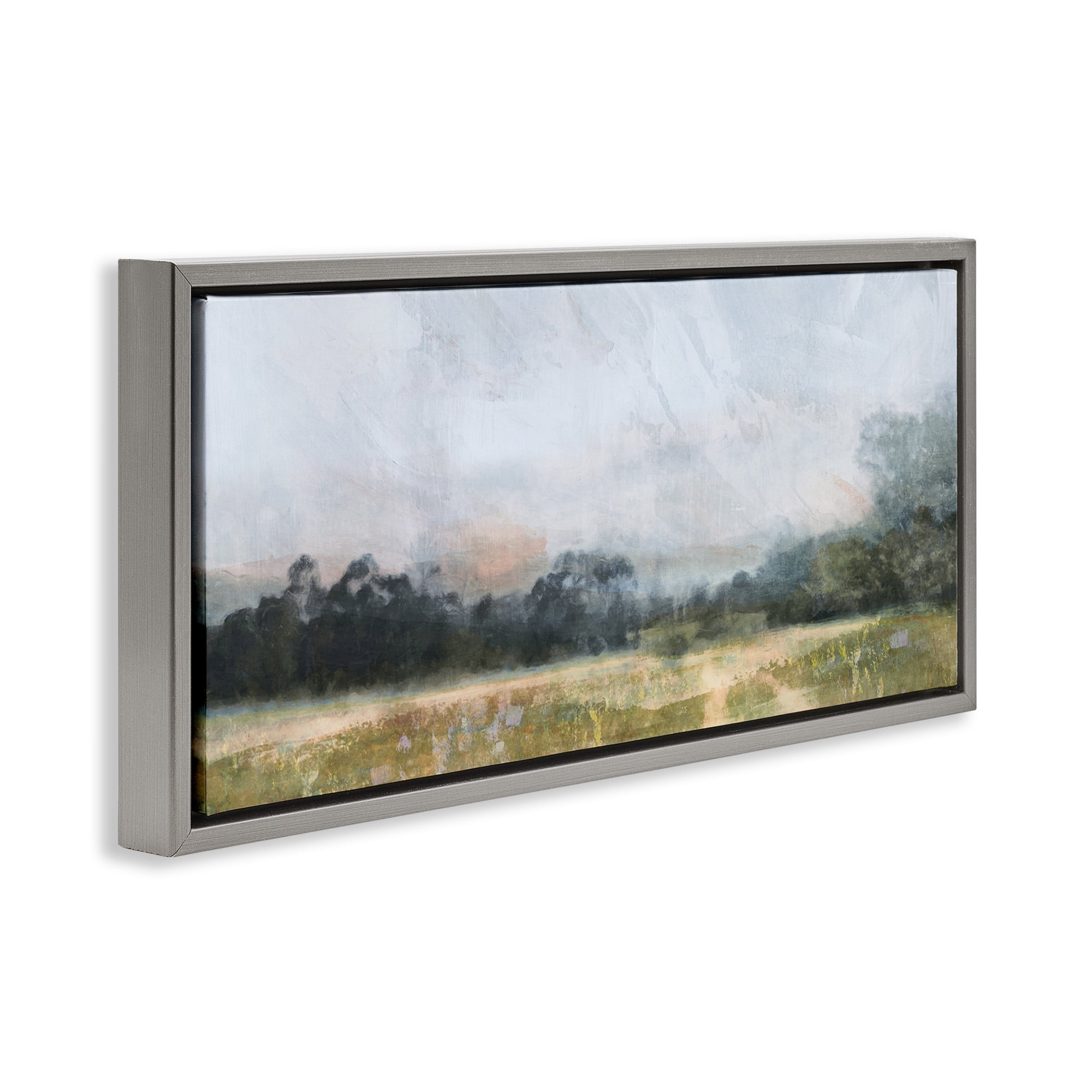 Stupell Industries Rural Field Abstract Landscape Landscape Painting Gray Floater Framed Canvas Art Print Wall Art, 25 x 11