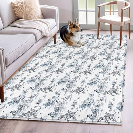 Asian Area Rug 4x6 FT, Non Slip Kids Room Carpet, Oriental Chinese Traditional Ink Painting Natural Washable Soft Floor Carpet Non-Shedding Throw Rug for Dorm Kitchen Study Room Home Office Bedside