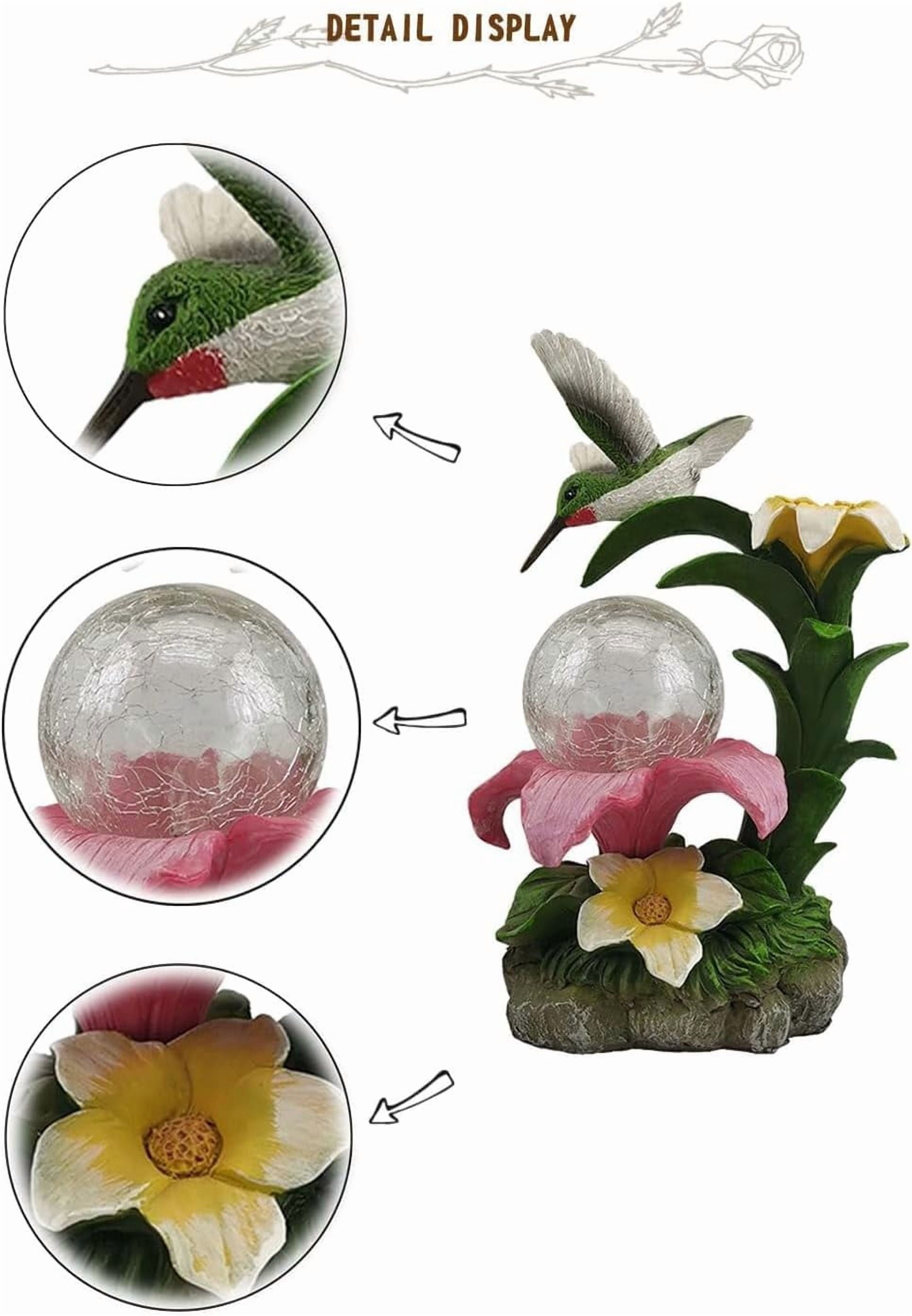 Resin Hummingbird Solar Light with Flower Garden Decorations,Waterproof Statues and Figurines Light Garden Art for Patio Lawn Yard Decorations (Resin Hummingbird Solar2)