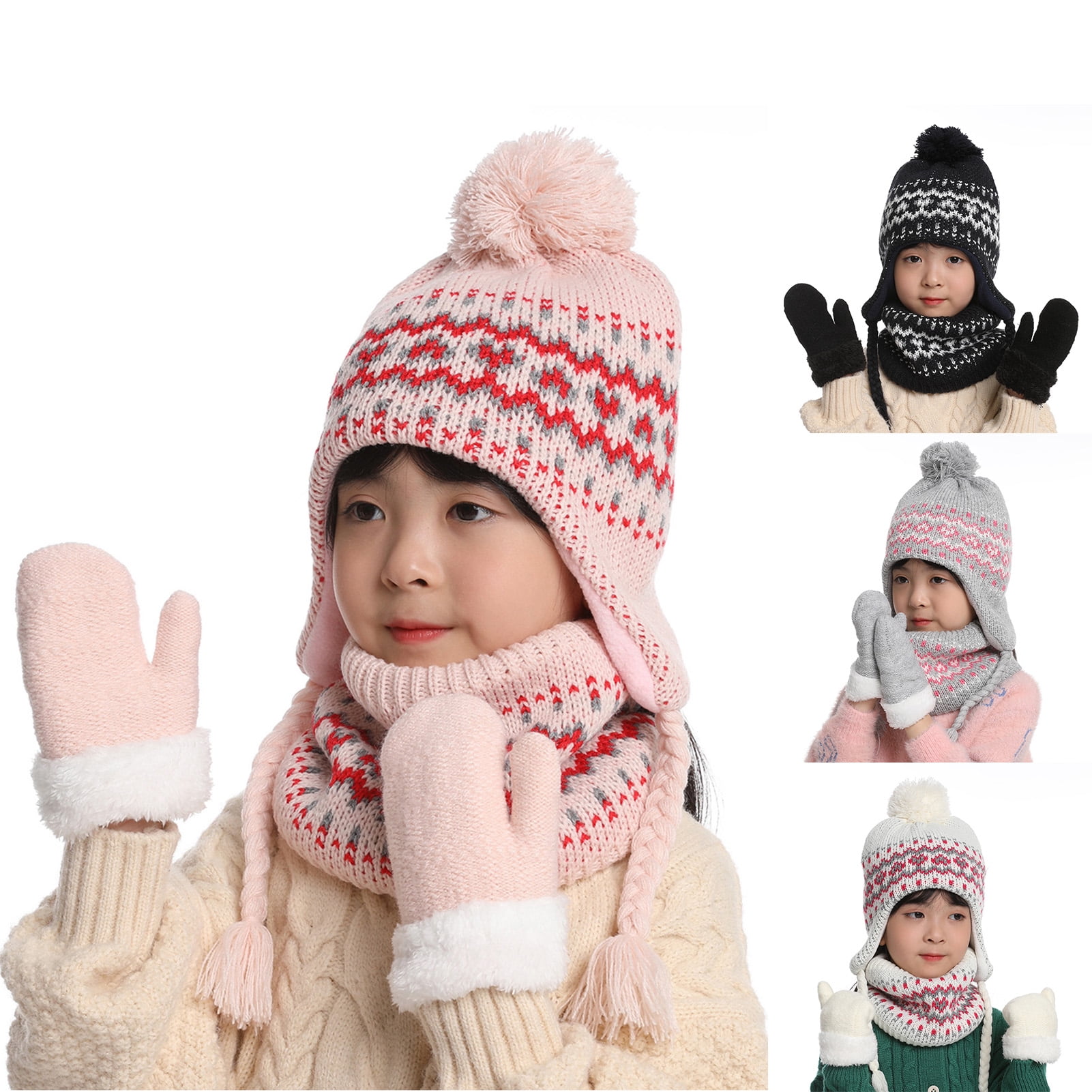 Baby Hat Winter Gloves Set Scarf Kids New Cap Toddler Knit Cute Infant Girl Boy 