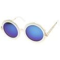 thumbnail image 2 of sunglassLA Unisex Bold Metal Ornate Cutout Temple Mirror Lens Round Sunglasses (Gold-White / Blue Mirror) - 54mm, 2 of 4