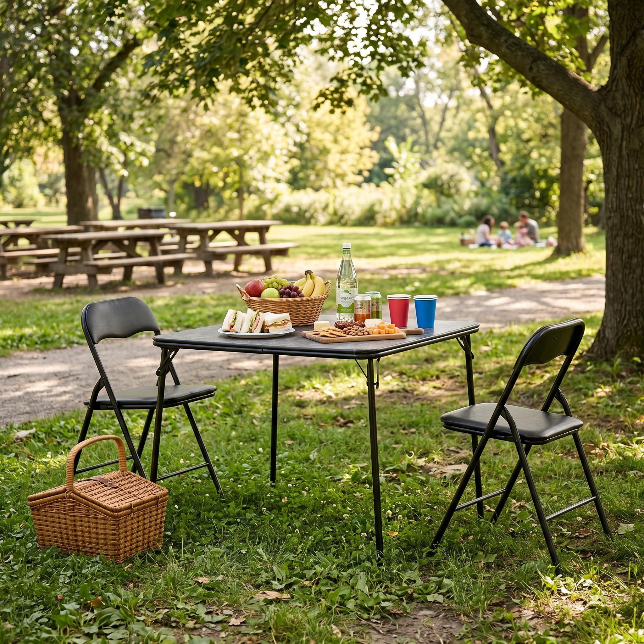 Homy Casa 3-Piece Folding Table Set with 4 Chairs, Square Card Table for Dining and Game Night