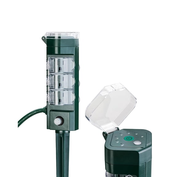Outdoor Power Strip Timer with Photocell, Countdown Yard Stake(2, 4, 6, 8 Hour),Outside Lights Timer Dusk to Dawn,Weatherproof Extension Cord for Halloween/Christmas Decoration Lights, 6 Outlets
