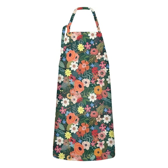Pioneer Flower Floral Print Pattern Apron-Garden Aprons for Women with Pockets-Cotton Linen Waterproof Kitchen Cooking Gardening Aprons Adjustable for Kitchen,Cooking,BBQ and Salon 33x27 Inch