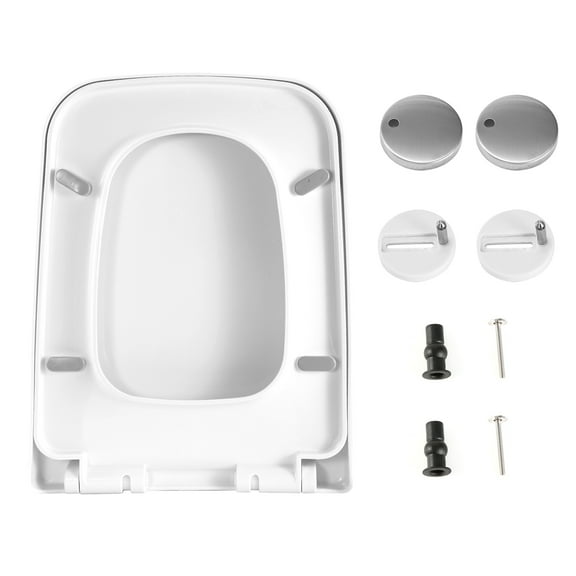 Moclever Toilet Seat Cover, Plastic Square Toilet Seat Heavy Duty Quiet Close Easy to Clean, White