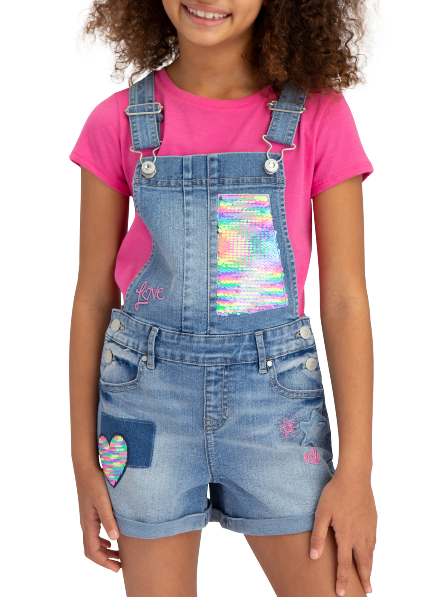 Jordache Girls Sequin Denim Shortalls, Sizes 4-18 