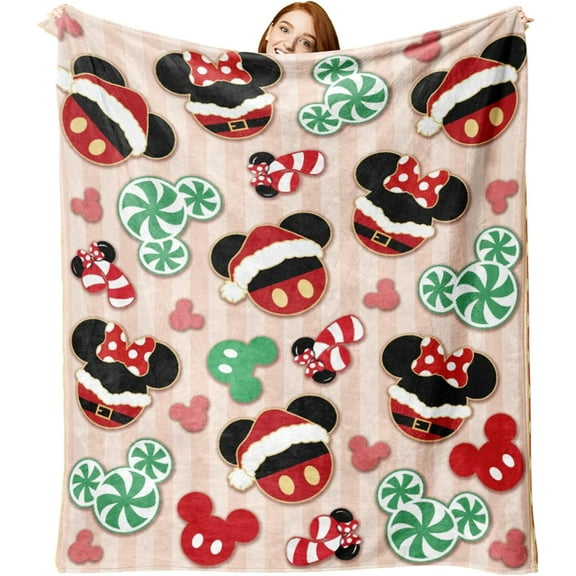 Christmas Flannel Blanket, Xmas Throw Blanket Gifts for Kids Men Women, Funny Holiday Stripes Soft Blanket for Bedding Sofa 50 x 60 Inch