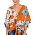 thumbnail image 5 of UHNDY Women's Summer Floral Print Top 3/4 Flared Sleeve V-Neck T-Shirt,Orange,3XL, 5 of 6