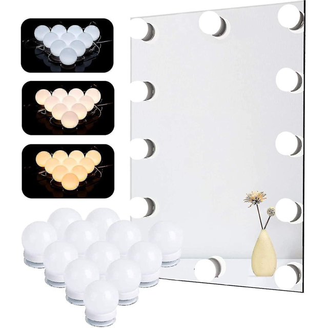 Mirror Light, 12 Bulbs Hollywood Led Light Kit Dimmable Cosmetic Mirror Lamp For Bathroom 3 Colors 10 Brightness Levels With Adapter (mirror Not Inclu