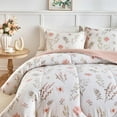thumbnail image 5 of 3pcs Floral Cotton Comforter Set for Girls, Pink Flowers n Leaves Botanical Design, Twin Size Soft n Cozy Bedding Comforter Set for All Season- 68x88 inches, 5 of 7