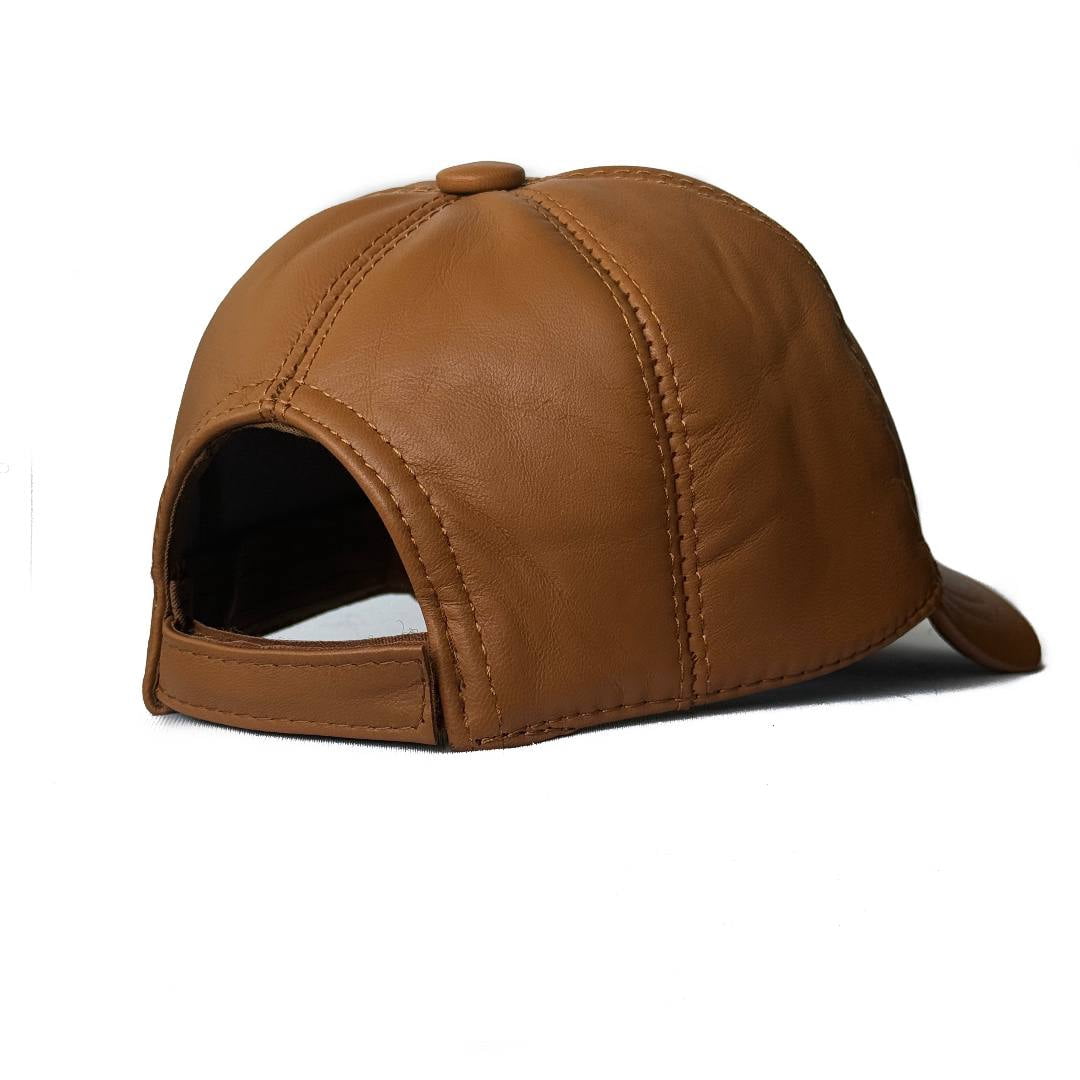 Genuine Leather Unisex Baseball Cap - 100% Lambskin Leather Adjustable Dad Hat (Sepia)