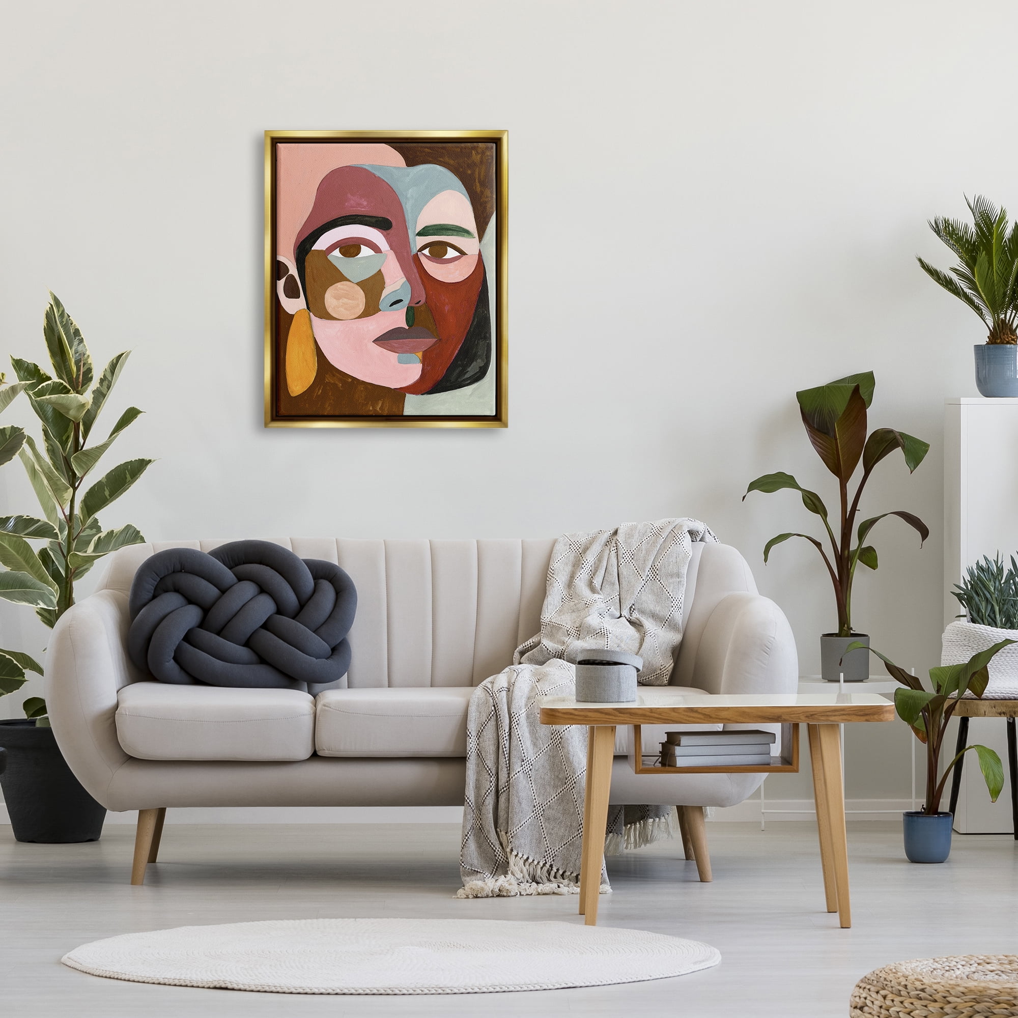 Stupell Industries Contemporary Abstract Face Abstract Painting Gold Floater Framed Art Print Wall Art