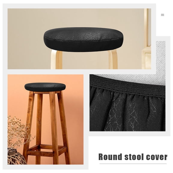 OUNONA Round Seat Cover Black Elastic Band Non-Slip for Office Stool 3Pcs