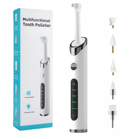 ACDANC Tooth Polisher Kit,Whitening Polishing Dental Teeth Cleaner,Plaque Remover Teeth Cleaning Tool with Led Light,5 Cleaning Modes,6 Brush Heads,1200Mah Battery for Dental Care