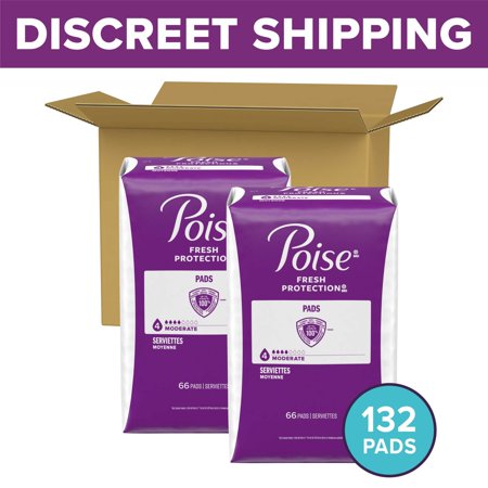 POISE INCONTINENCE PADS FOR WOMEN, 4 DROP MODERATE ABSORBENCY, REGULAR LENGTH, 132 COUNT