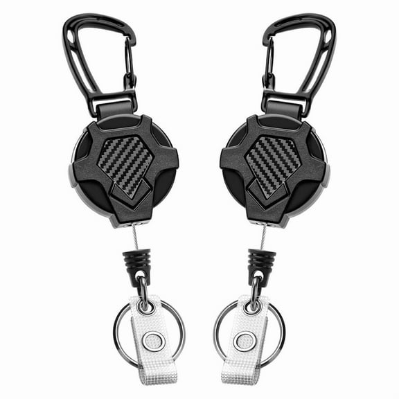 Pull Retractable Keychain Lanyard,Duty ID Badge Holder with Carabiner,Badge Reels Retractable 2pack