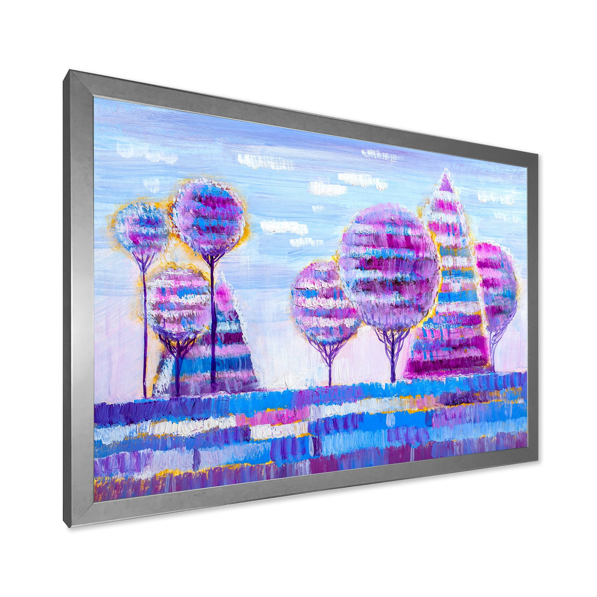 Designart 'Purple Coloured Tree Impression Landscape I' Modern Framed Art Print