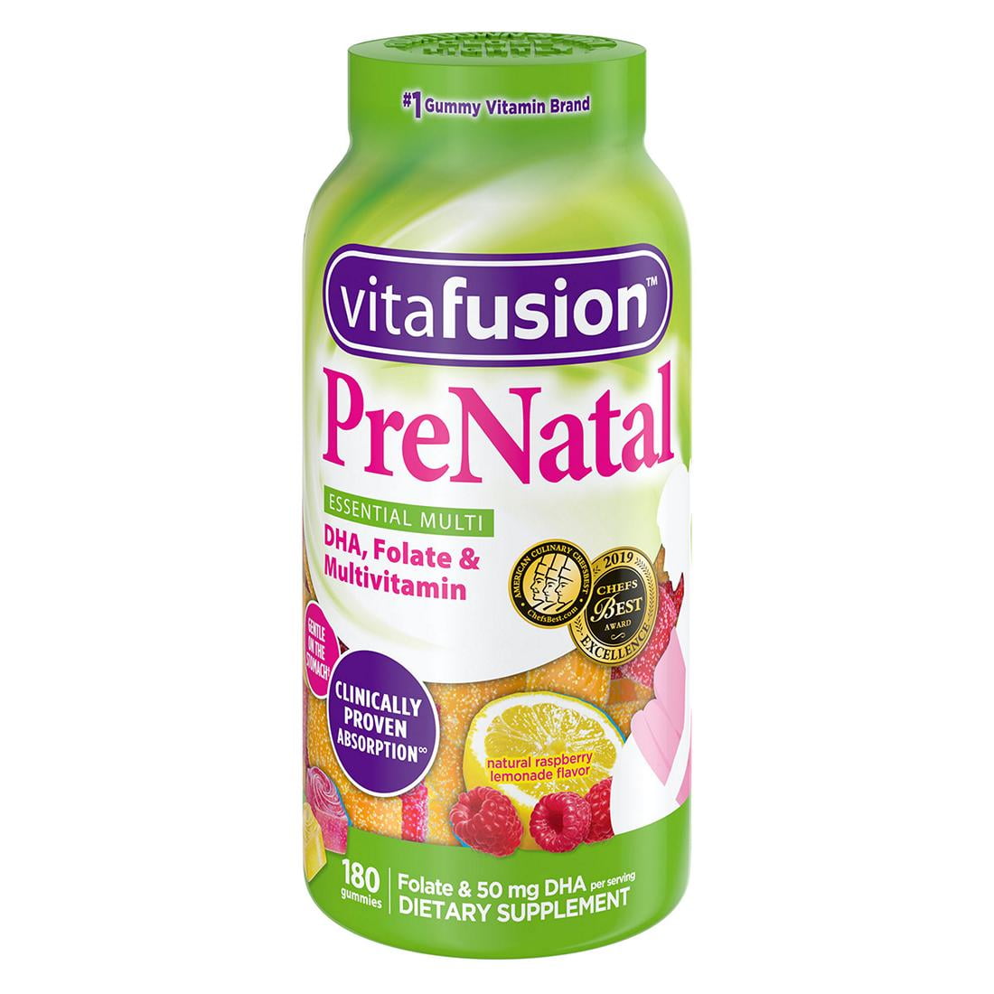 1 PACK |  VitaFusion PreNatal DHA, Folate and Multivitamin Gummy, 180 ct