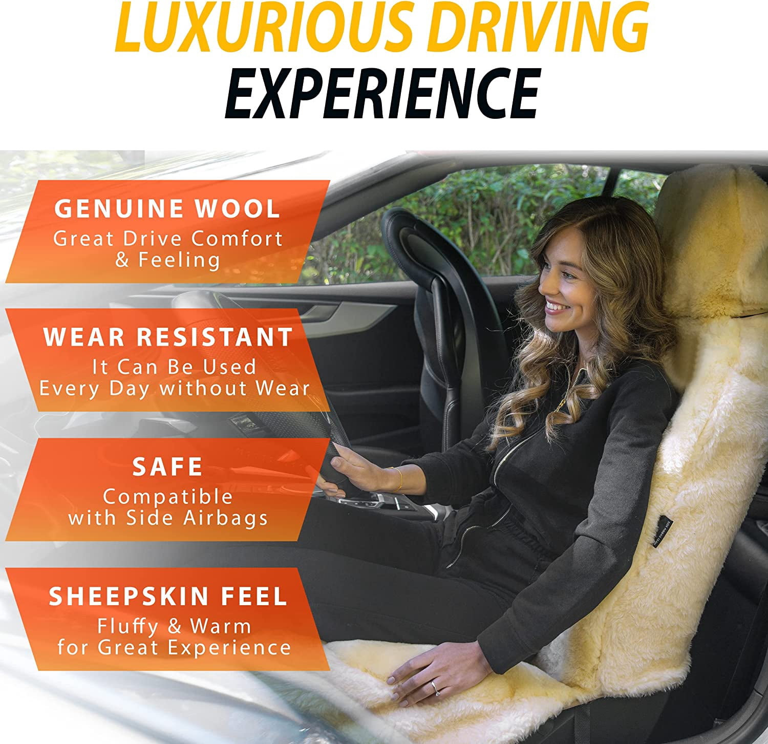 Zone Tech Genuine Sheepskin Ivory Car Seat Cover, Fluffy Luxury Wool Front Seat Covers, Universal Fits Car, Truck, SUV, & Van