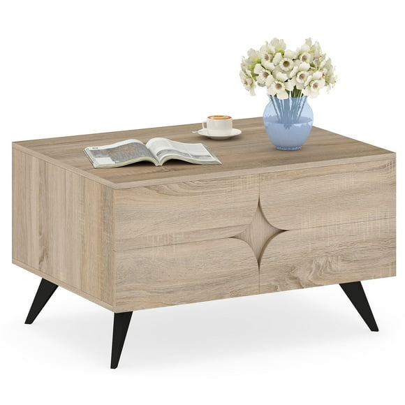 Gymax Modern Coffee Table w/ Storage Open Compartments & 3 Drawers 4 Raised Legs