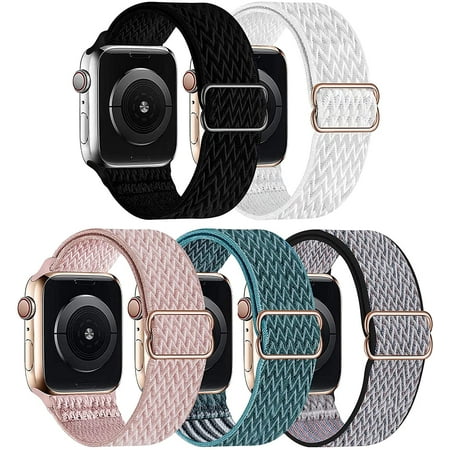 Doingart 5 Packs Nylon Stretch Band Compatible with Apple Watch 38mm 40mm 41mm 42mm 44mm 45mm, Adjustable Braided Sport Elastic Wristbands Women Men Straps for iWatch Series 7/6/5/4/3/2/1/SE