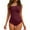Purple, variant on Women's One Shoulder Ribbed Scalloped Swimsuit - Cutout Back, Ruched Tummy Control